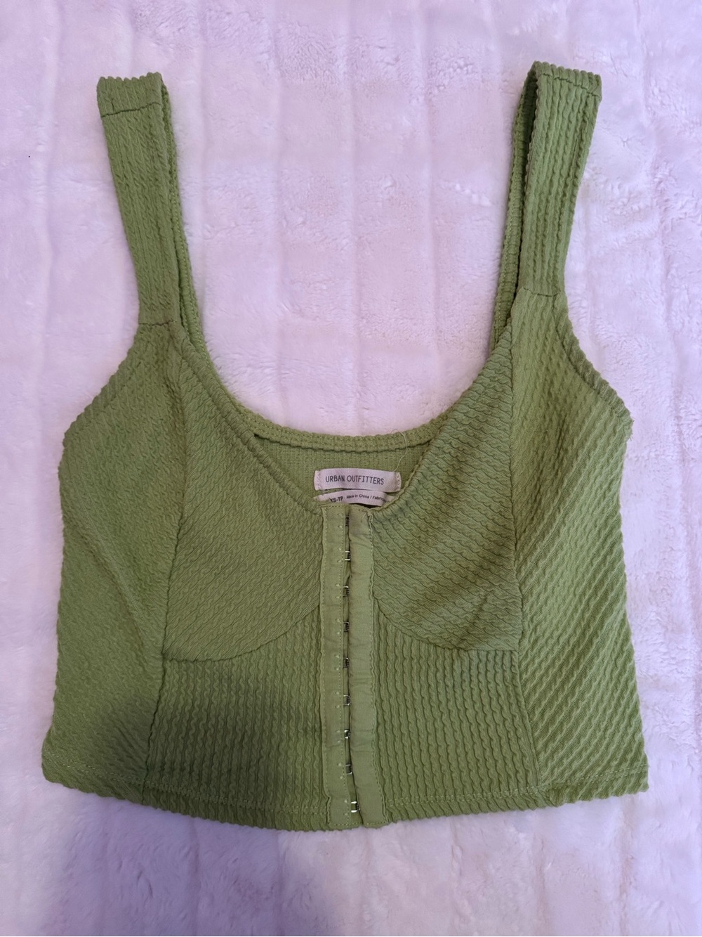 Urban Outfitters Light Olive Textured Hook-Front Crop Tank